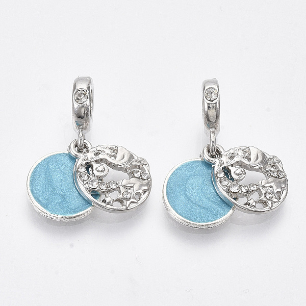 

PandaHall Alloy European Dangle Charms, with Crystal Rhinestone and Enamel, Large Hole Pendants, Quote Pendants, Flat Round with Word, Deep..., Blue