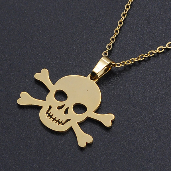 

PandaHall 201 Stainless Steel Pendants Necklaces, with Cable Chains and Lobster Claw Clasps, Skull, Golden, 17.71 inch(45cm), 1.5mm 201...
