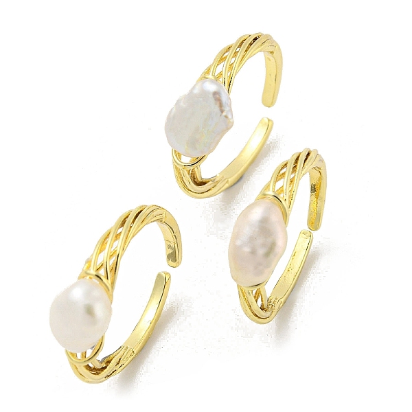 

PandaHall Brass Open Cuff Rings with Natural Pearl, Real 14K Gold Plated, US Size 5 1/4(15.9mm) Pearl
