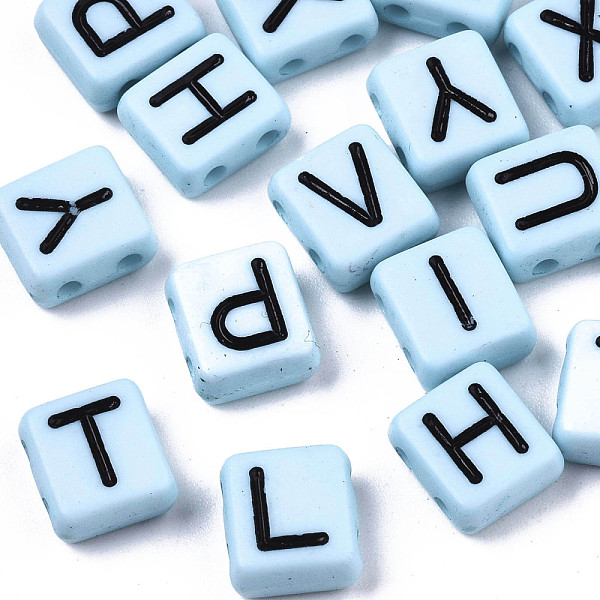 

PandaHall Opaque Acrylic Multi-Strand Links, for Tile Elastic Bracelets Making, Rectangle with Black Letter, Mixed Letters, Light Sky Blue...