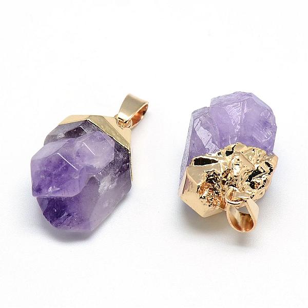 

PandaHall Electroplated Natural Amethyst Pendants, with Iron Findings, Nuggets, Golden, 15~25x15~22x10~15mm, Hole: 6x3.5mm Amethyst Nuggets