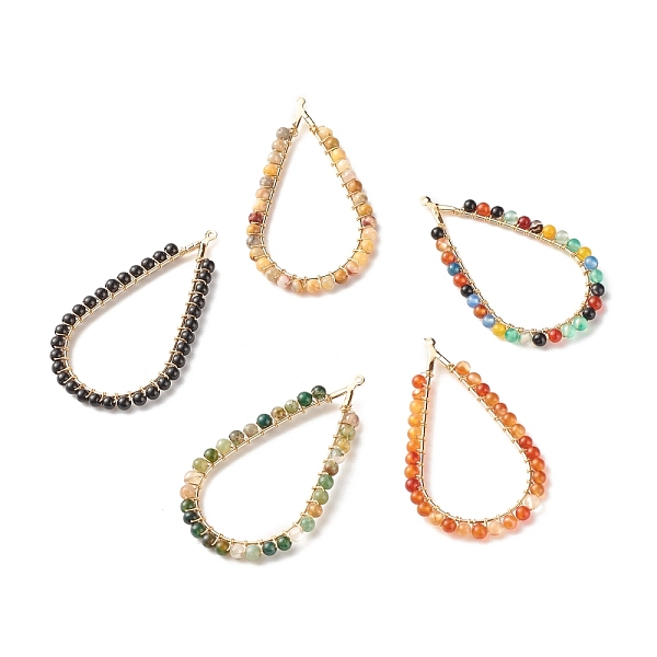 

PandaHall Dyed Natural Gemstone Pendants, with Brass & Copper Findings, Teardrop, Golden, Mixed Color, 49~50.5x28~29.5x3mm, Hole: 1.2mm...