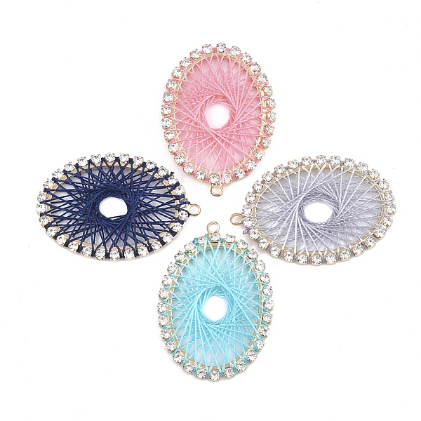 

PandaHall Brass Rhinestone Pendants, with Polyester Thread, Oval, Light Gold, Crystal, Mixed Color, 36x25x2mm, Hole: 1.6~2mm Polyester Oval..., Multicolor
