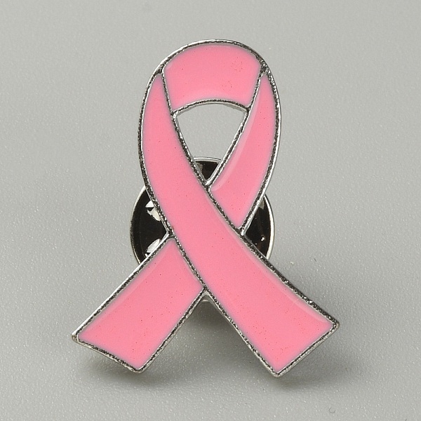 

PandaHall Breast Cancer Awareness Pink Ribbon Enamel Pin, Platinum Alloy Badge for Backpack Clothes, Hot Pink, 25.5x20.5x1.5mm Alloy+Enamel