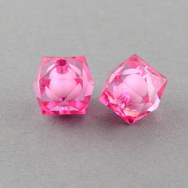 

PandaHall Transparent Acrylic Beads, Bead in Bead, Faceted Cube, Deep Pink, 10x9x9mm, Hole: 2mm, about 1050pcs/500g Acrylic Cube Pink