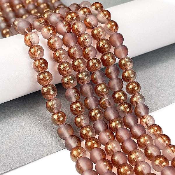 

PandaHall Frosted Transparent Glass Bead Strands, with Gold Powder, Round, Sienna, 6mm, Hole: 1mm, about 146pcs/strand, 31.02''(78.8cm)..., Brown