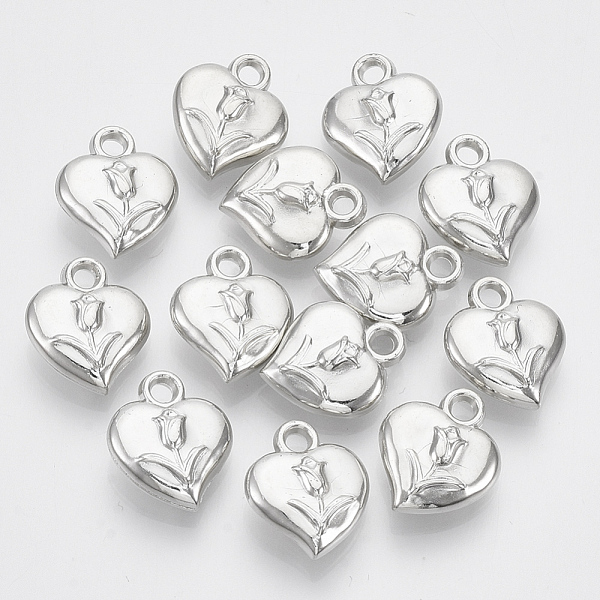 

PandaHall Plating ABS Plastic Pendants, Heart with Tulip Flower, Platinum, 16x14x6mm, Hole: 2mm ABS Plastic Heart