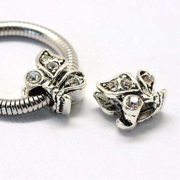 

PandaHall Alloy Rhinestone European Beads, Large Hole Beads, Butterfly, Antique Silver, Crystal, 12x11x8mm, Hole: 5mm Alloy+Rhinestone..., Clear