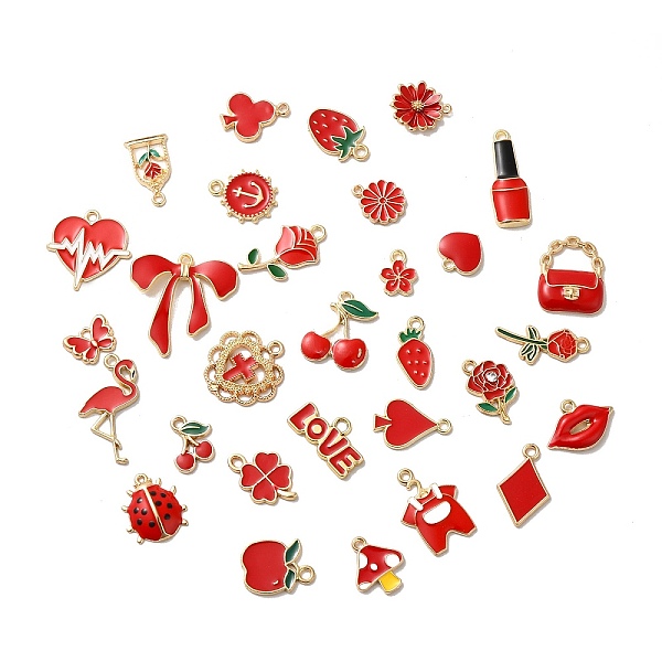 

PandaHall Alloy Enamel Pendants, Mixed Shapes, Golden, Red, 12~27x9~26x2~3.5mm, Hole: 1.6mm, about 100pc/bag Alloy+Enamel Mixed Shapes Red