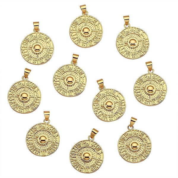 

PandaHall 10Pcs Brass Pendants, Long-Lasting Plated, Flat Round with Twelve Constellations, Real 18K Gold Plated, 23x19.5x1.5mm, Hole: 5x3mm...