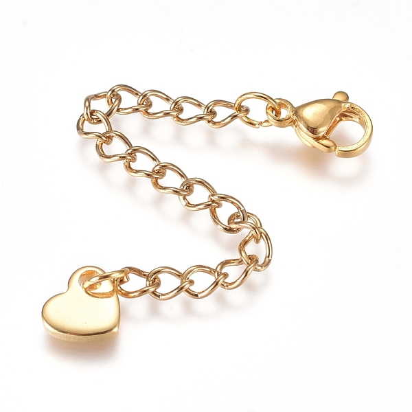 

PandaHall 304 Stainless Steel Chain Extender, with Lobster Claw Clasps and Charms, Heart, Golden, 69.5mm, Link: 4x3x0.4mm, Clasp...