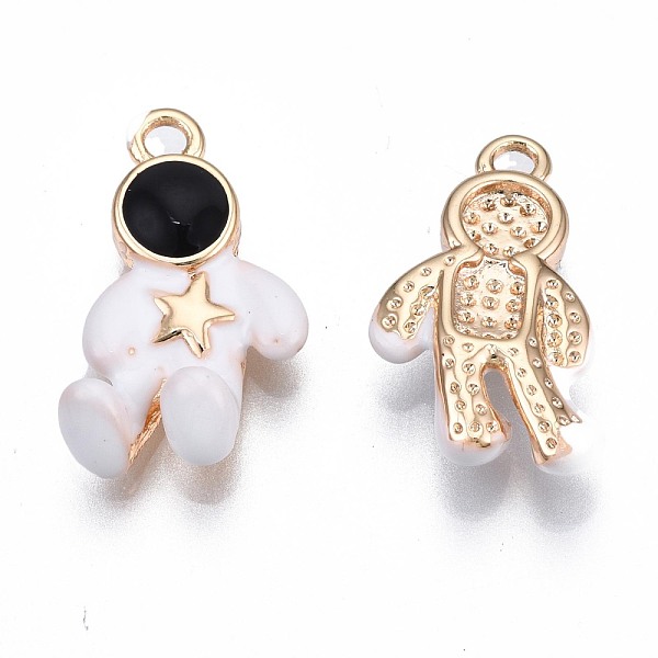 

PandaHall Brass Enamel Pendants, Nickel Free, Golden, Astronaut with Star, White & Black, 18.5x10x4mm, Hole: 1.8mm Brass+Enamel Human White