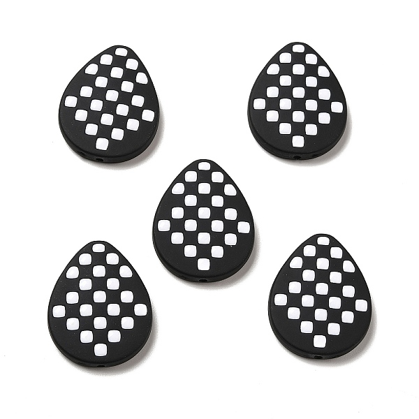 

PandaHall Opaque Acrylic Beads, with Enamel, Teardrop with Tartan Pattern, Black, 26.5x21.5x4.5mm, Hole: 1.6mm Acrylic Teardrop Black