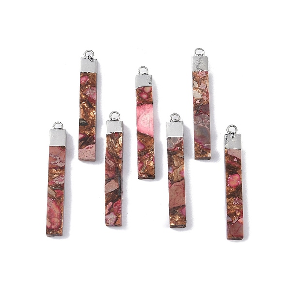 

PandaHall Dyed Synthetic Imperial Jasper Pendants, Rectangle Charms with Platinum Tone Brass Findings, Indian Red, 46x7x4mm, Hole: 2.5mm...