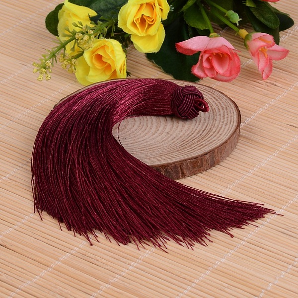 

PandaHall Beautiful Design Nylon Tassel Pendant Decorations, Dark Red, 160x18mm, Hole: 4mm Nylon Red