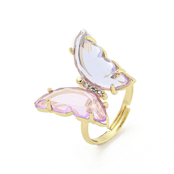 

PandaHall Butterfly Brass Micro Pave Cubic Zirconia Adjustable Rings for Women, with Glass, Long-Lasting Plated, Golden, Inner Diameter..., Purple