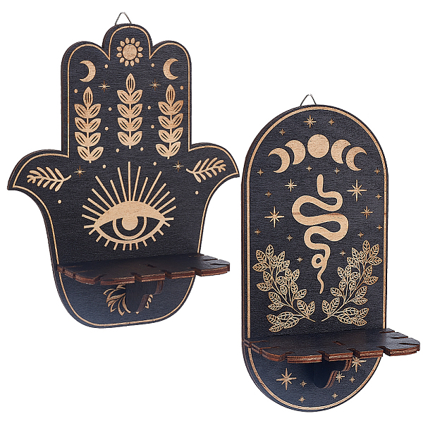 

PandaHall CRASPIRE 2 Sets 2 Style Black Hanging Wooden Crystal Display Shelf, Rustic Divination Pendulum Storage Rack, Witch Stuff, Easy to...