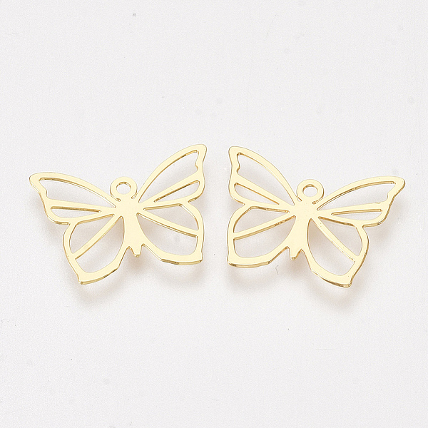 

PandaHall Brass Charms, Butterfly, Nickel Free, Real 18K Gold Plated, 11x15x0.3mm, Hole: 1mm Brass Butterfly