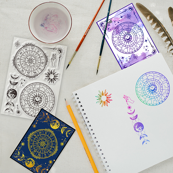 

PandaHall GLOBLELAND Magic Divination Clear Stamps for DIY Scrapbooking Astrolabe Moon Phase Silicone Clear Stamp Seals Transparent Stamps...