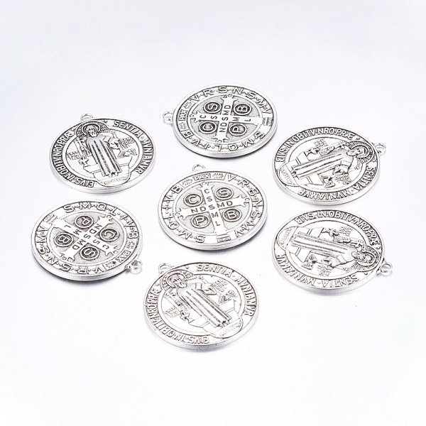 PandaHall Tibetan Style Alloy Big Pendants, Cadmium Free & Nickel Free & Lead Free, Saint Benedict Medal, Antique Silver, 51x46x3mm, Hole...