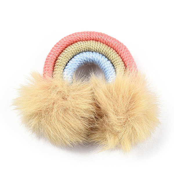 

PandaHall Polycotton(Polyester Cotton) Woven Rainbow Wall Hanging, Macrame Woven Rainbow with Pompom, Light Khaki, 49~54x51~55x13~15mm...