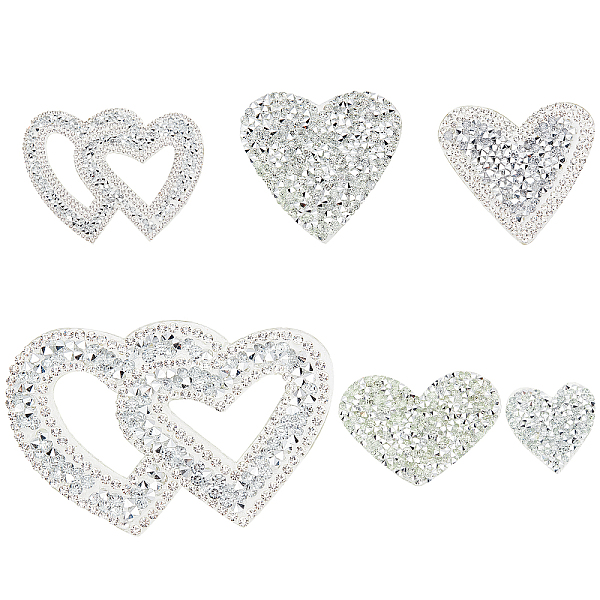 PandaHall FINGERINSPIRE 6Pcs Heart Shape Rhinestone Patches Silver Heart Rhinestone Appliques Shinny Heart Shape Crystals Appliques With...