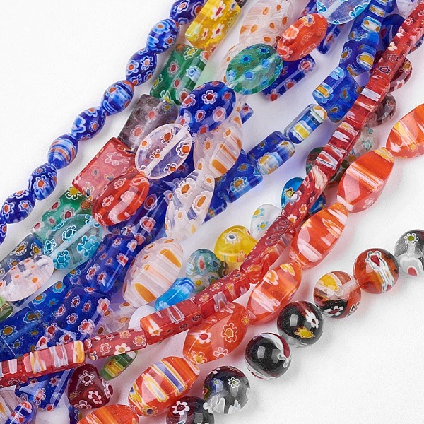 

PandaHall Handmade Millefiori Glass Beads Strands, Mixed Shapes, Mixed Color, 7.5~21x4~22x2.5~8mm, Hole: 1~2mm, 14.1 inch~16.5 inch(36~42cm)..., Multicolor