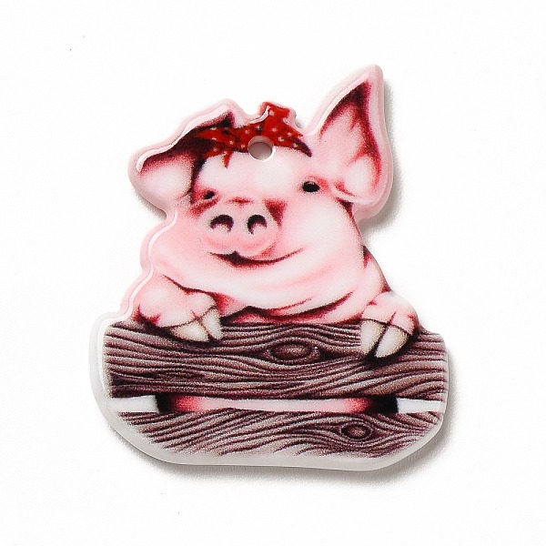 

PandaHall Cartoon Printed Acrylic Pendants, Pig, 32x28x2.5mm, Hole: 1.8mm Acrylic Pig Pink