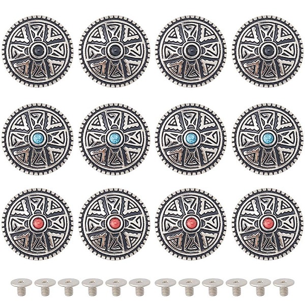 

PandaHall Gorgecraft 12 Sets 3 Colors Zinc Alloy Buttons, with Synthetic Turquoise and Iron Screws, for Purse, Bags, Leather Crafts..., Multicolor