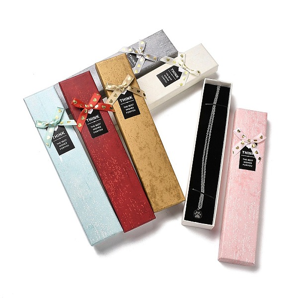 

PandaHall Cardboard Necklace Boxes, with Sponge Inside, Rectangle with Bowknot, Mixed Color, 21.8x4.5x3.1cm Paper Rectangle Multicolor