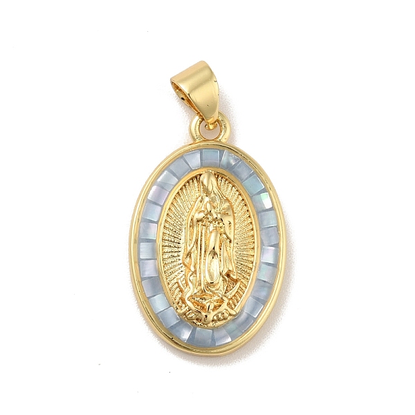 

PandaHall Brass Charms, with Shell, Cadmium Free & Lead Free, Long-Lasting Plated, Oval with Saint, Real 18K Gold Plated, Light Steel Blue...