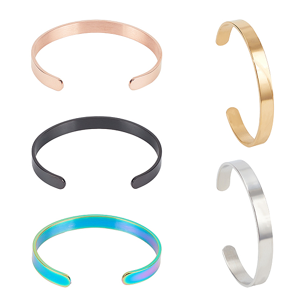 

PandaHall ANATTASOUL 5Pcs 5 Colors Titanium Steel Plain Open Cuff Bangles Set for Women, Mixed Color, Inner Diameter: 1-7/8x2-1/2 inch...