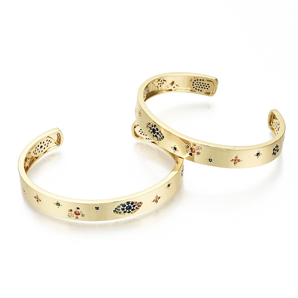 

PandaHall Brass Micro Pave Cubic Zirconia Cuff Bangles, Nickel Free, Eye, Colorful, Real 16K Gold Plated, Inner Diameter: 2-3/8x1-7/8 inch...