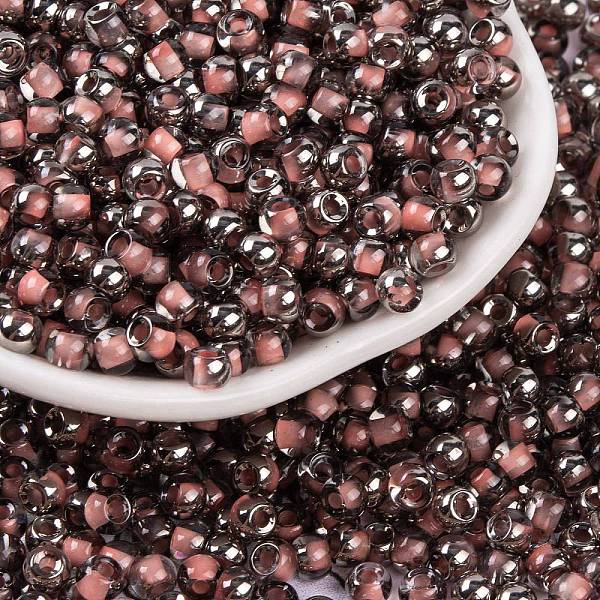 

PandaHall Glass Seed Beads, Inside Colours, Half Silver Plated, Round, Pink, 4x3mm, Hole: 1.2mm, 6428pcs/pound Glass Pink