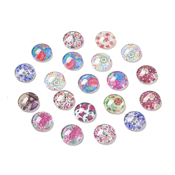 

PandaHall Half Round/Dome Floral Printed Glass Cabochons, Mixed Color, 12x4~5mm Glass Half Round Multicolor