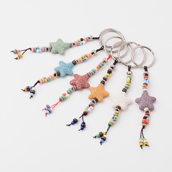 

PandaHall Star Natural Lava Rock Beads Keychain, with Iron Ring and Alloy Findings, Mixed Color, 145mm Alloy Multicolor