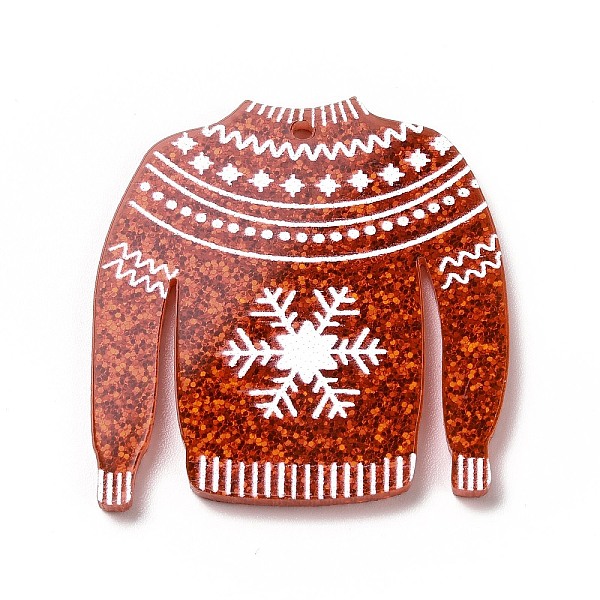 

PandaHall Printed Acrylic Pendants, with Glitter Sequins, for Christmas, Clothes with Snowflake Charm, Coral, 37x35x2mm, Hole: 1.6mm Acrylic..., Red