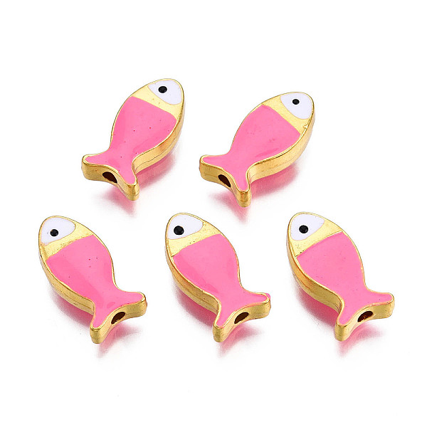 

PandaHall Rack Plating Alloy Enamel Beads, Cadmium Free & Lead Free, Fish, Light Gold, Hot Pink, 17x8x4.5mm, Hole: 1.8mm Alloy+Enamel Fish