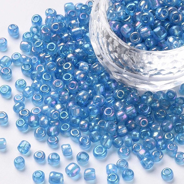 

PandaHall 6/0 Round Glass Seed Beads, Transparent Colours Rainbow, Round Hole, Aqua, 6/0, 4mm, Hole: 1.5mm, about 500pcs/50g, 50g/bag..., Cyan