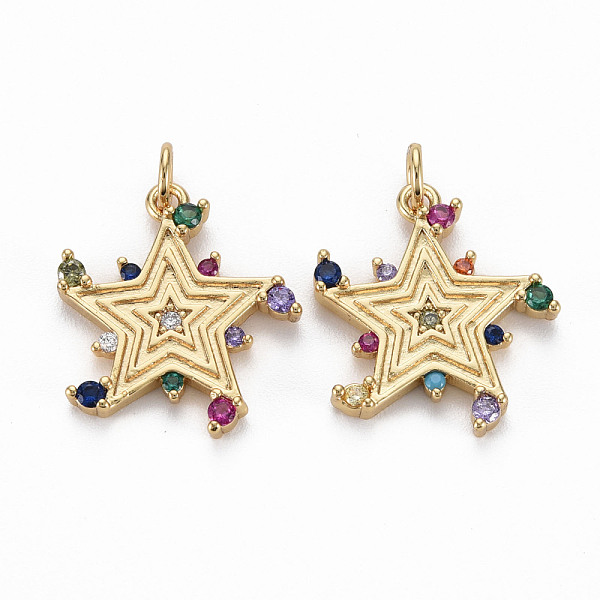 

PandaHall Brass Micro Pave Cubic Zirconia Pendants, with Jump Rings, Nickel Free, Star, Real 16K Gold Plated, 20.5x17.5x3mm, Jump Ring...