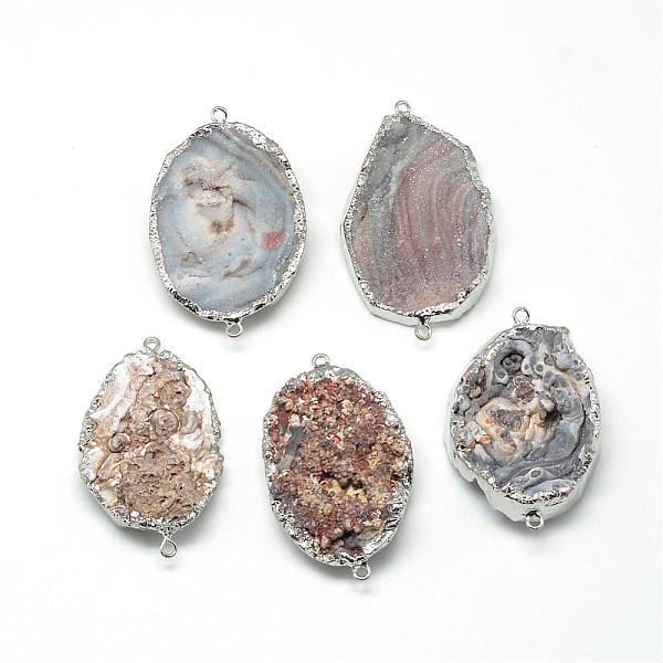 

PandaHall Natural Druzy Agate Links connectors, with Brass Findings, Dyed, Oval, Platinum, 44~50x26~31x7~14mm, Hole: 1.5mm Natural Agate...