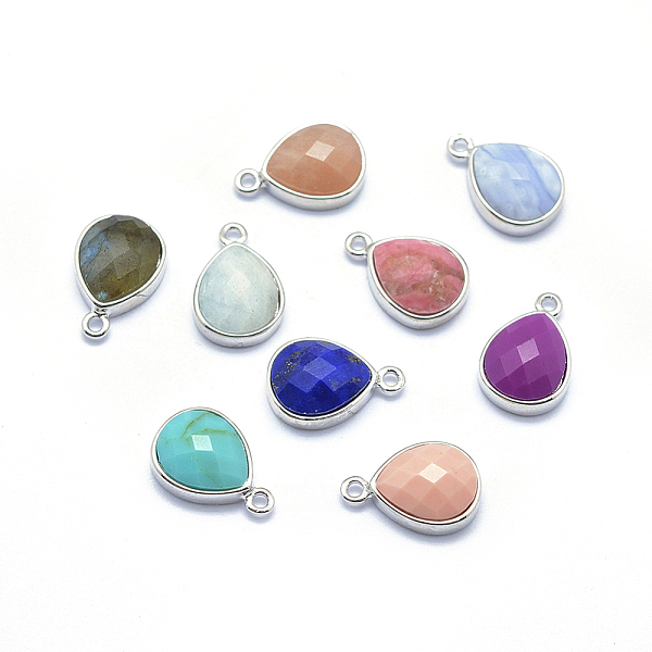 

PandaHall Natural Gemstone Charms, with Brass Findings, Faceted, teardrop, Platinum, 14x9.5x5mm, Hole: 1mm Mixed Stone Teardrop