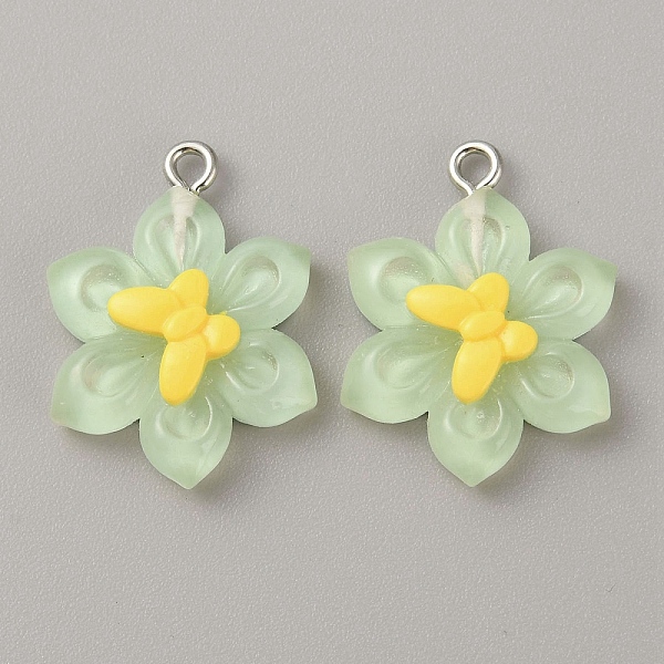 

PandaHall Acrylic Pendants, with Platinum Plated Iron Findings, Flower Charm, Light Green, 25x19x6mm, Hole: 1.5mm Iron+Acrylic Flower