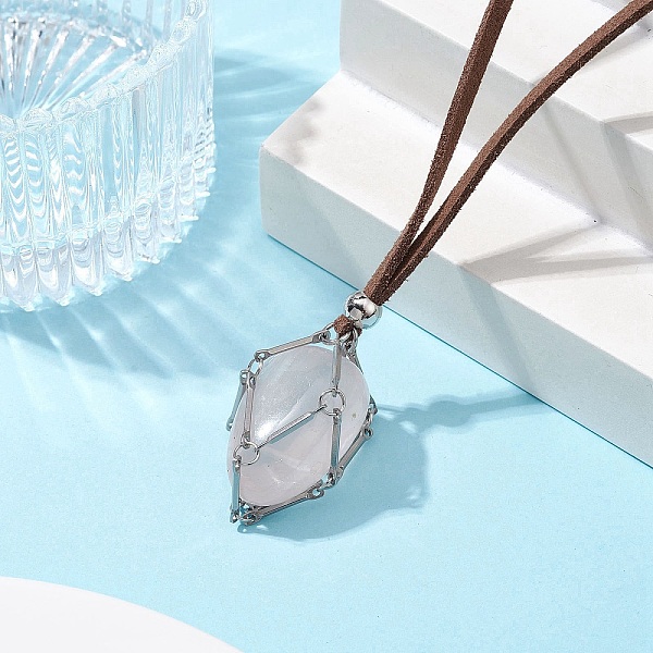 

PandaHall Crystal Holder Cage Necklace, Brass Bar Connected Pouch Empty Stone Holder for Pendant Necklace Making, Faux Suede Cord Necklace...