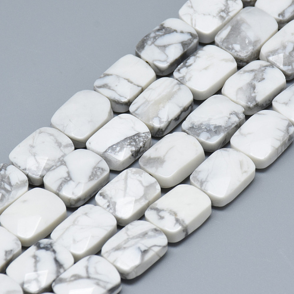 

PandaHall Natural Howlite Bead Strands, Faceted, Rectangle, 11x8x5mm, Hole: 1mm, about 18pcs/strand, 7.8 inch Howlite Rectangle