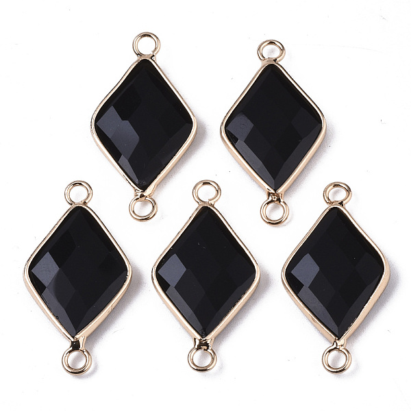 

PandaHall Natural Black Stone Links Connectors, with Edge Light Gold Plated Brass Findings, Faceted, Rhombus, 29~30x15x4mm, Hole: 2.5mm...