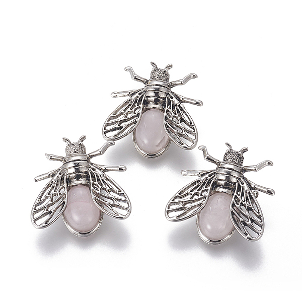 

PandaHall Natural Rose Quartz Brooches, with Alloy Findings, Cicada, Antique Silver, 38x36x8mm, Pin: 0.6mm Rose Quartz Insects
