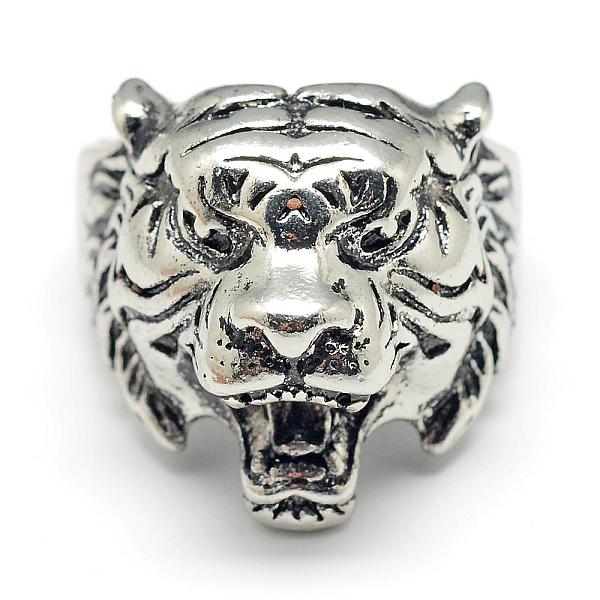 

PandaHall Alloy Finger Rings, Tiger, Size 10, Antique Silver, 20mm Alloy