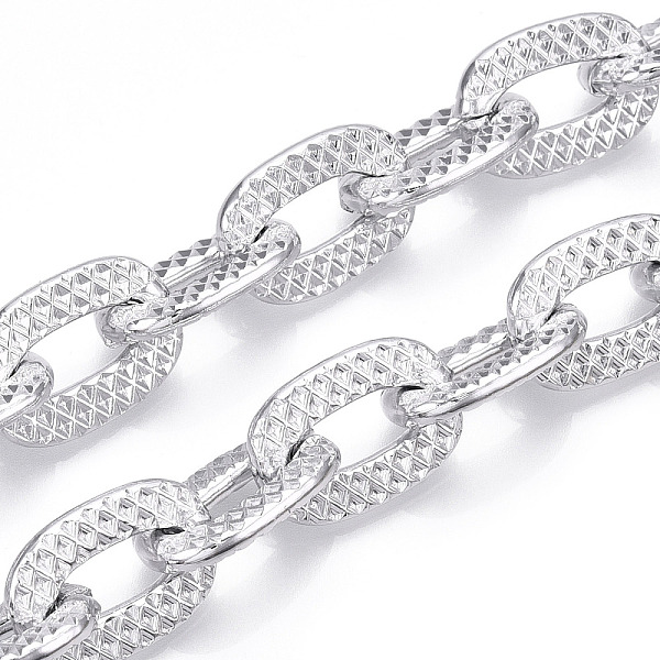 

PandaHall Aluminum Textured Cable Chain, Oval Link Chains, Unwelded, Platinum, 22.5x15.5x4mm Aluminum