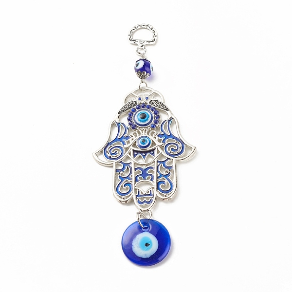 

PandaHall Glass Turkish Blue Evil Eye Pendant Decoration, with Alloy Hamsa Hand/Hand of Miriam Design Charm, for Home Wall Hanging Amulet...